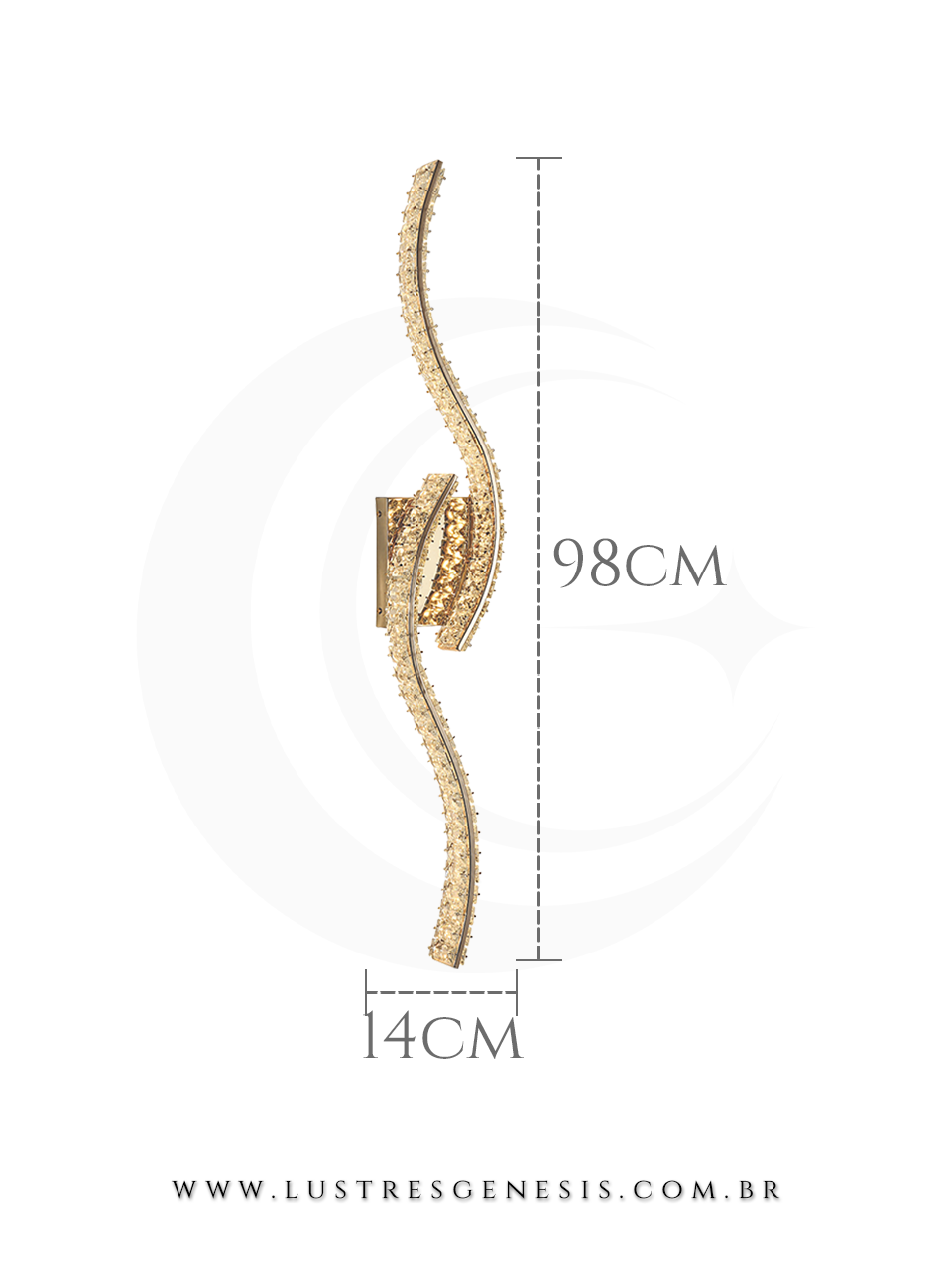 uminaria Arandela de Parede Interna Cristal DCB02906 Dourada 24W 3000K 14x98cm, Sala, Quarto, Cabeceira de Cama, Living, Hall